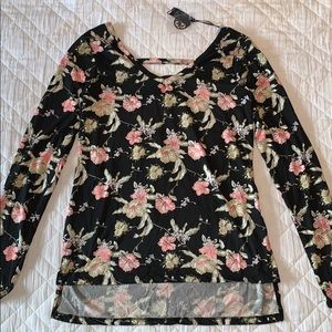 Black long sleeve floral shirt open strapped back